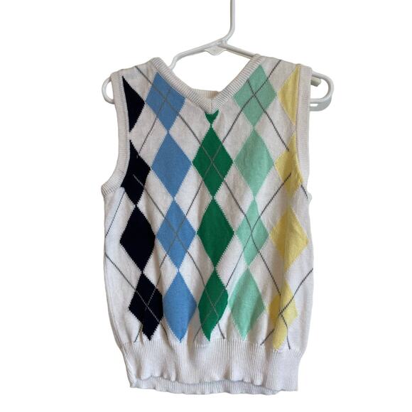 Ruum argyle, v-neck sweater vest sleeveless white blue green lightweight 2T - Picture 1 of 4